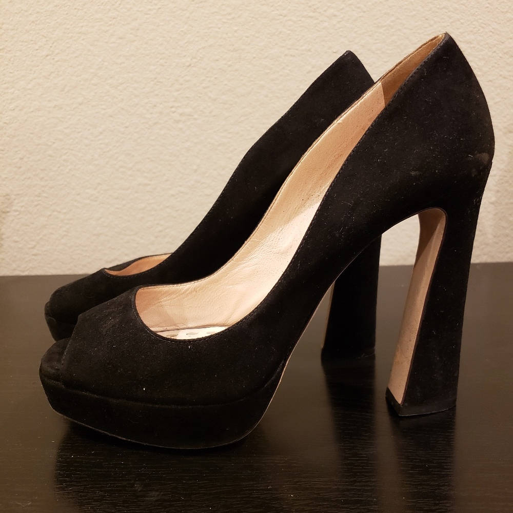 Miu Miu Black Suede Platform Peep-toe Heels 11/41